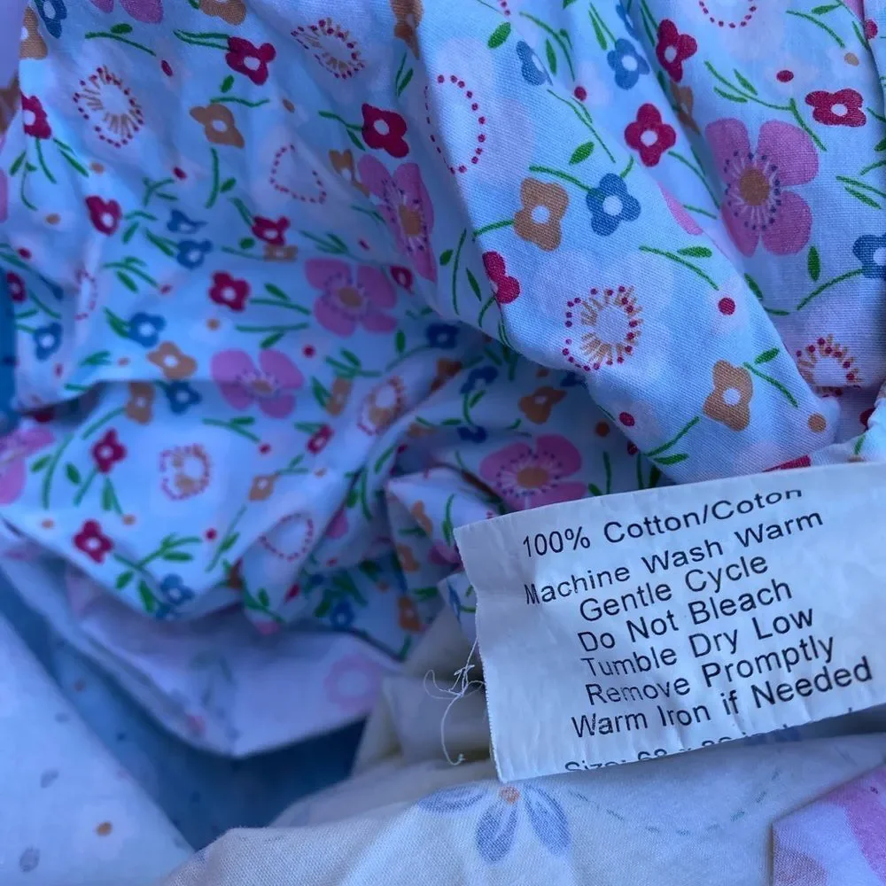 Pottery Barn Kids Floral Pastels White Pink Duvet Cover with Envelope Closure